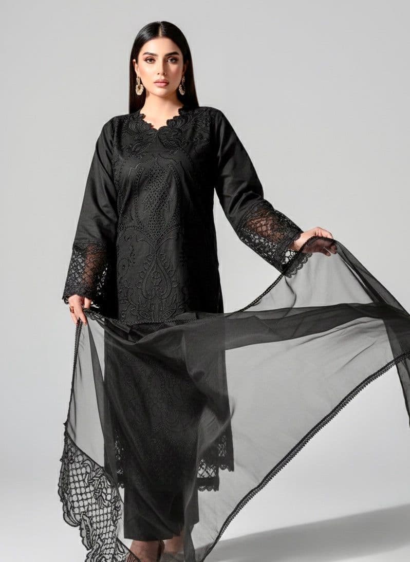 Zeen Plain Black Lawn Suit