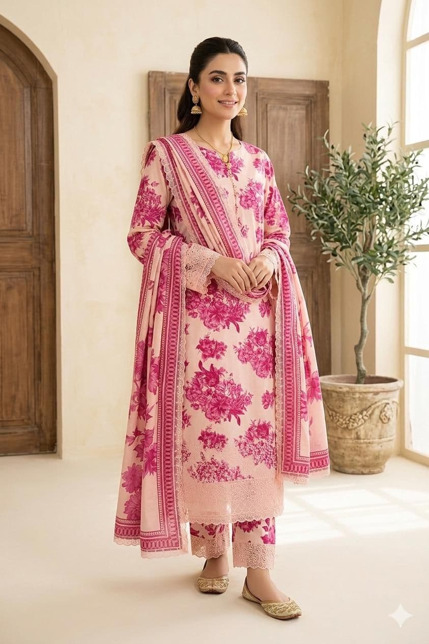 Embroidered Unstitched 3 piece lawn Suit 