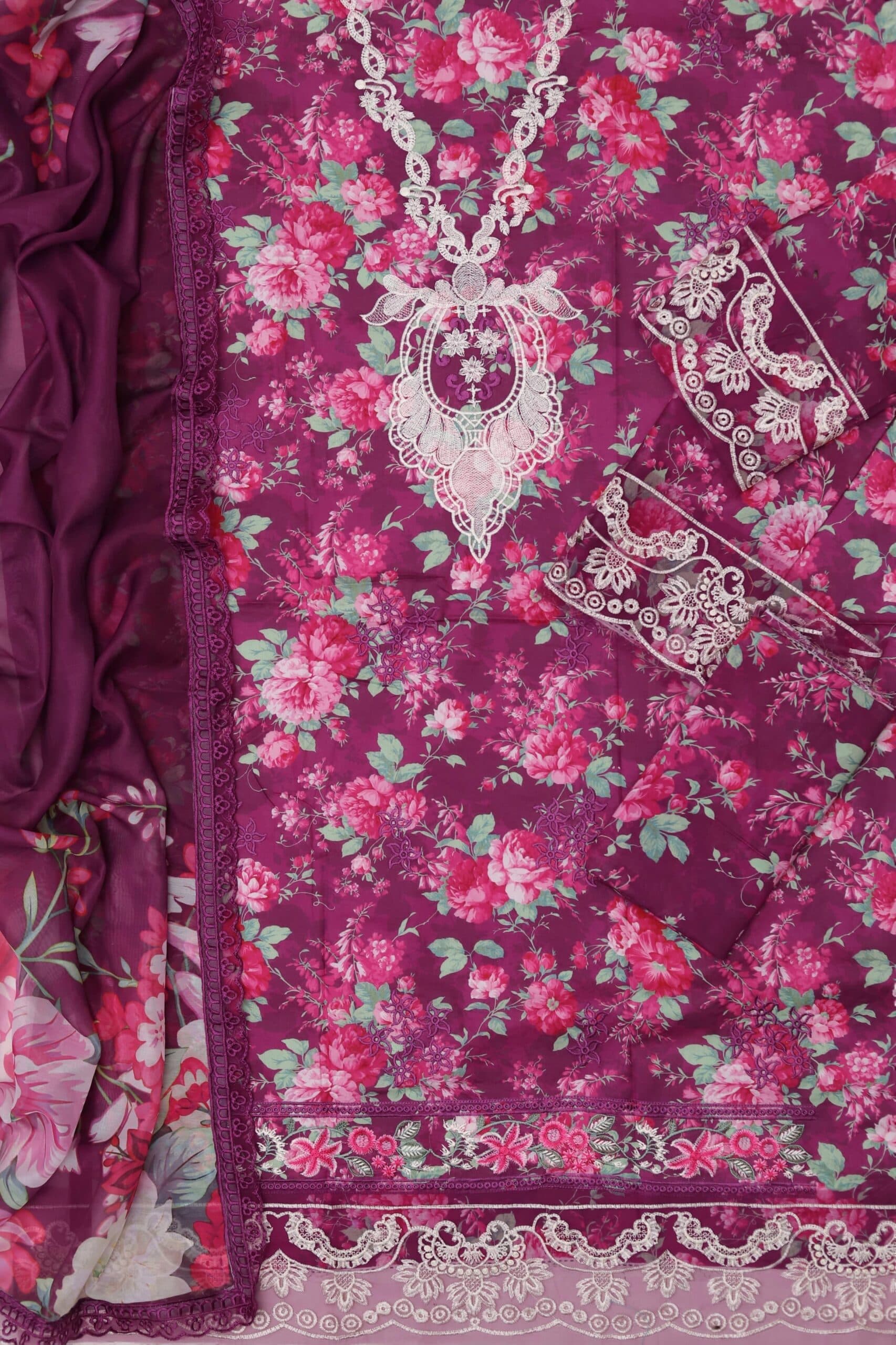 Embroidered Unstitched 3 piece lawn Suit 