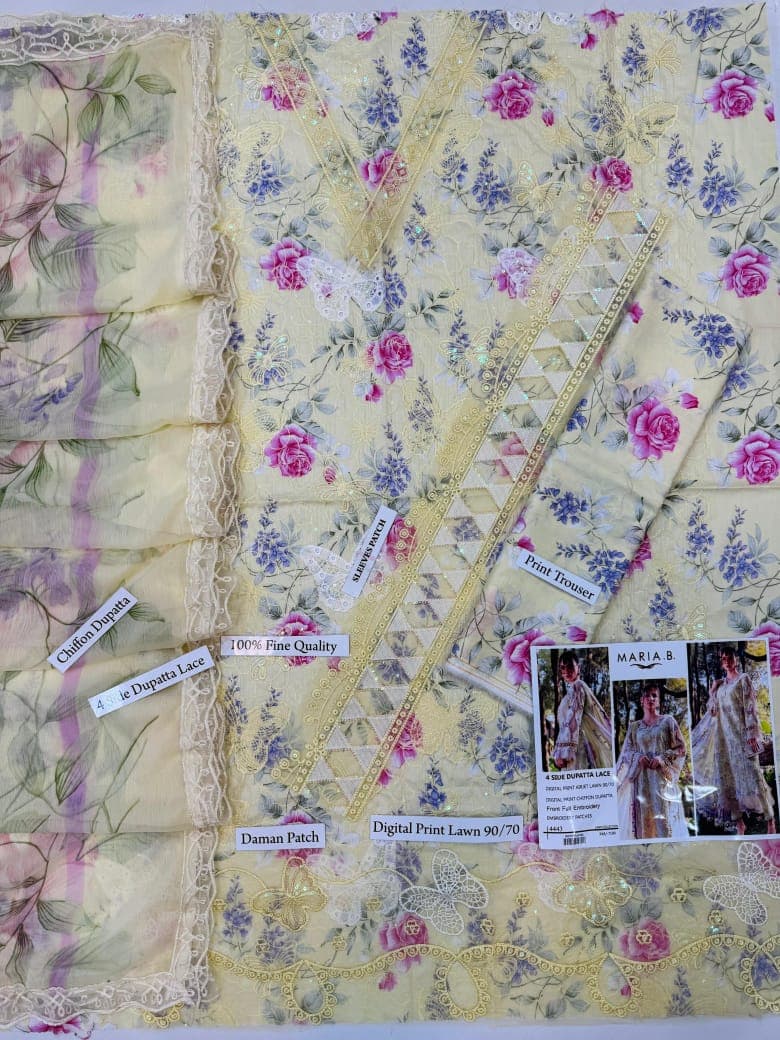 Unstitched 3 piece lawn Suit Maria B.