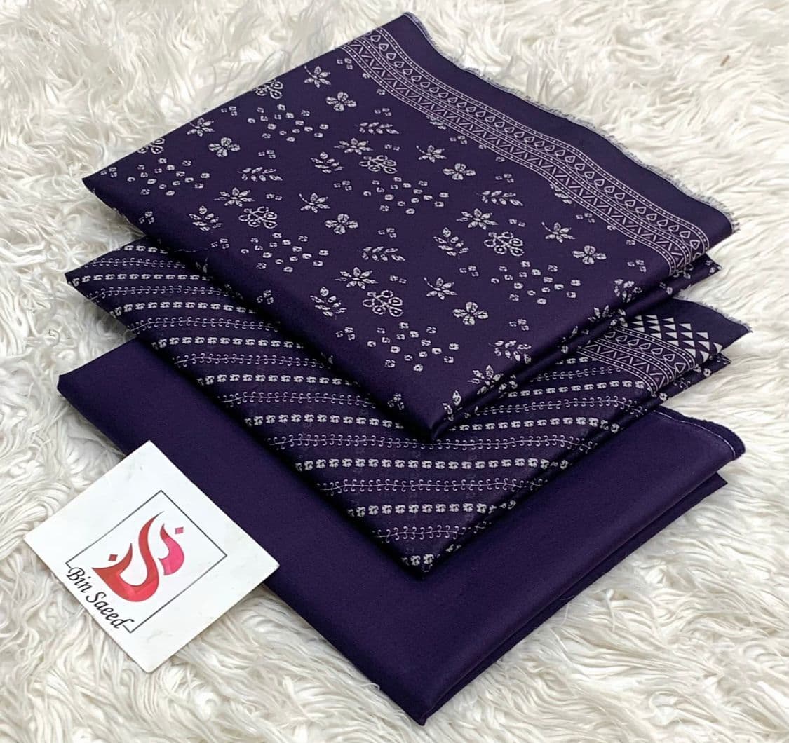 Unstitched 3 piece lawn Suit Bin Saeed