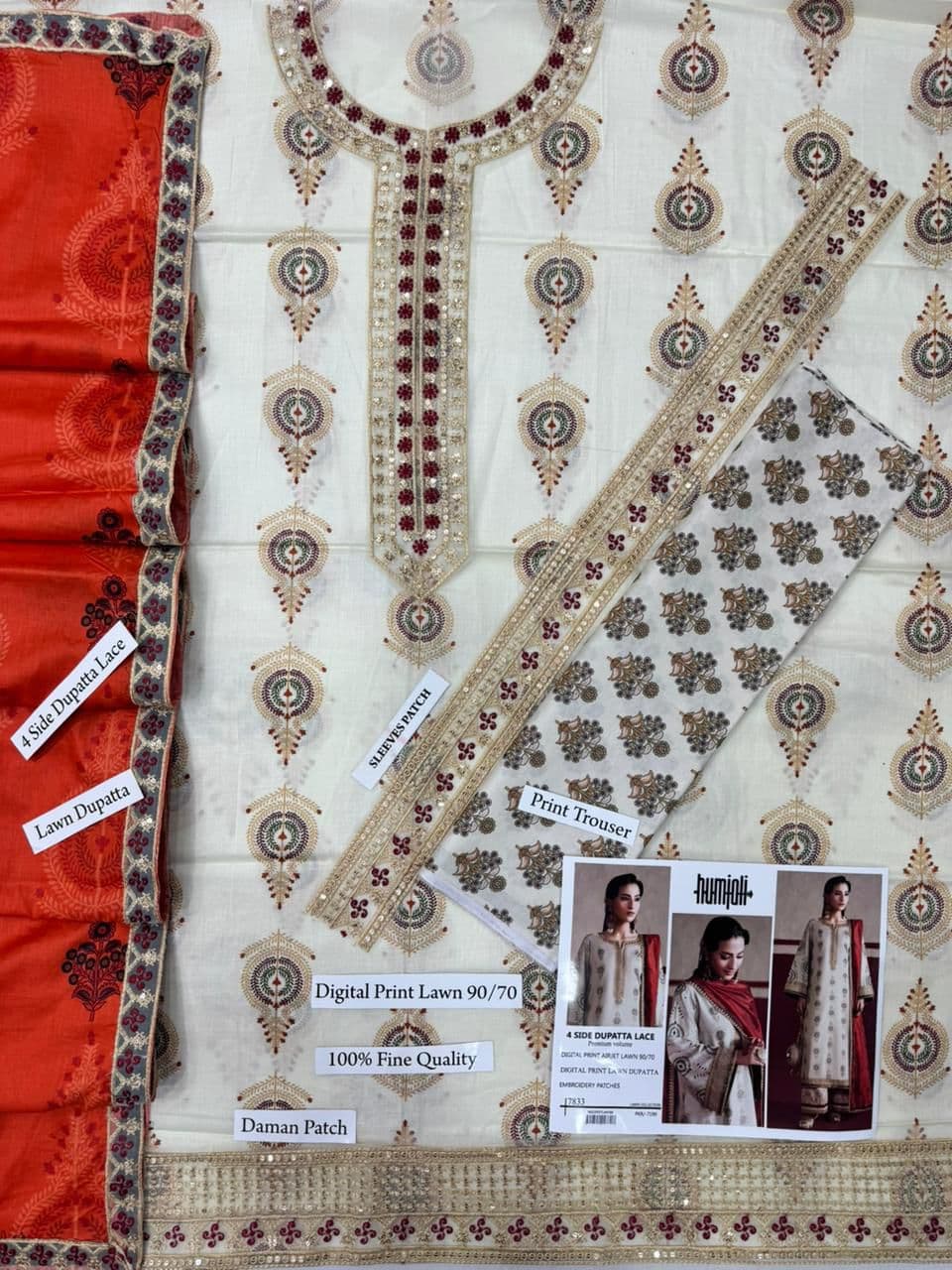 Humjoli Unstitched 3 piece lawn Suit 