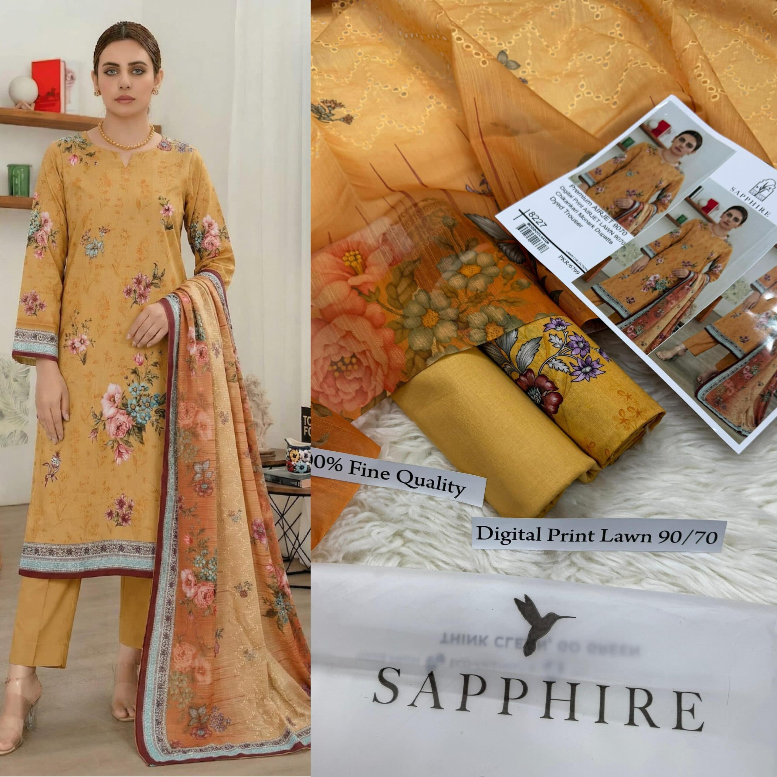 Sapphire Unstitched Embroidered Lawn Suit