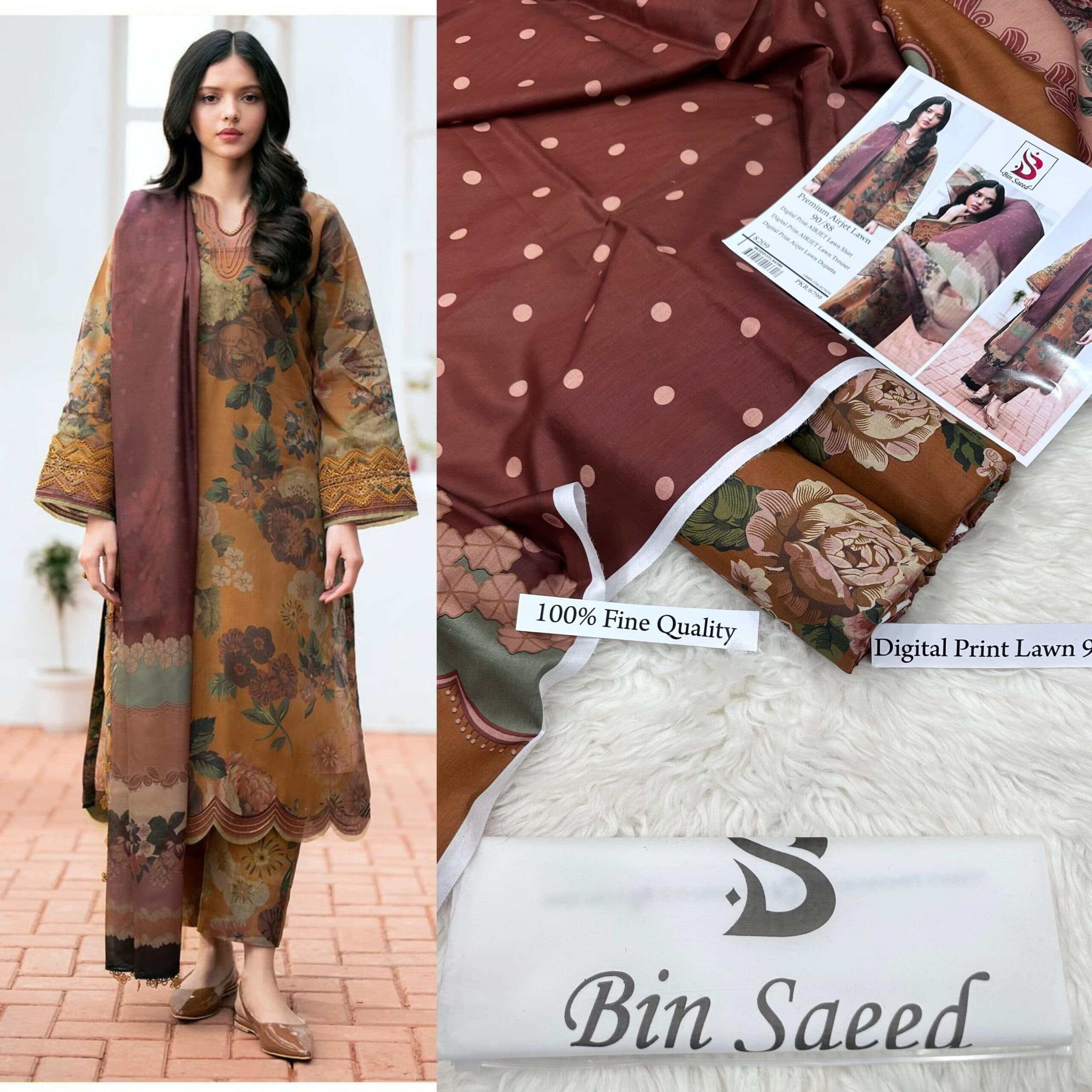 Bin Saeed Unstitched 3 piece lawn Suit