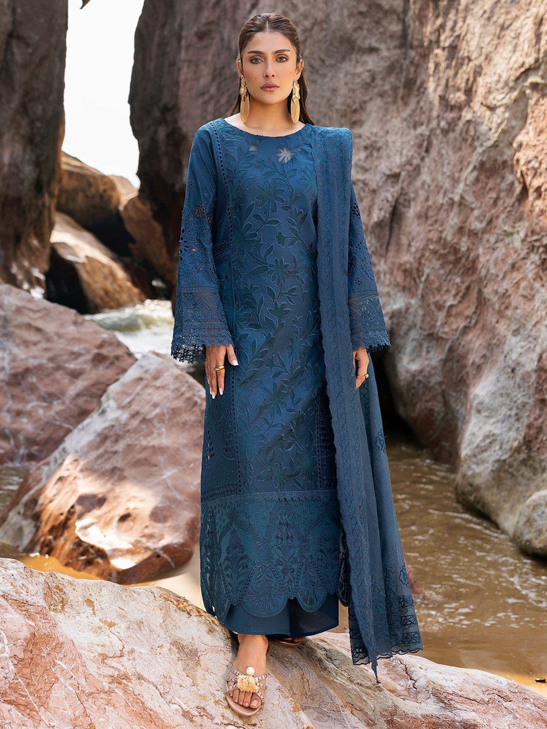Unstitched Embroided 3 piece Lawn Suit