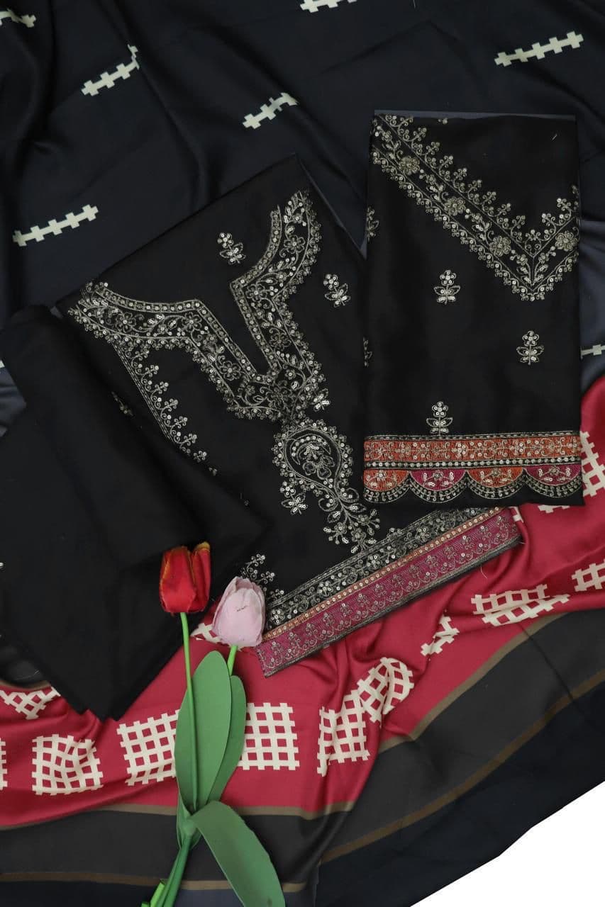 Unstitched Embroided 3 piece Lawn Suit