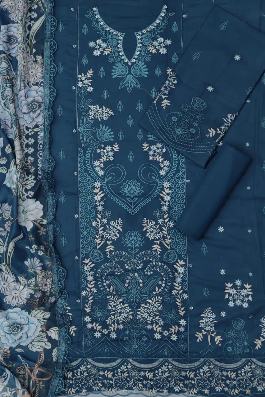 Unstitched Embroided 3 piece Lawn Suit