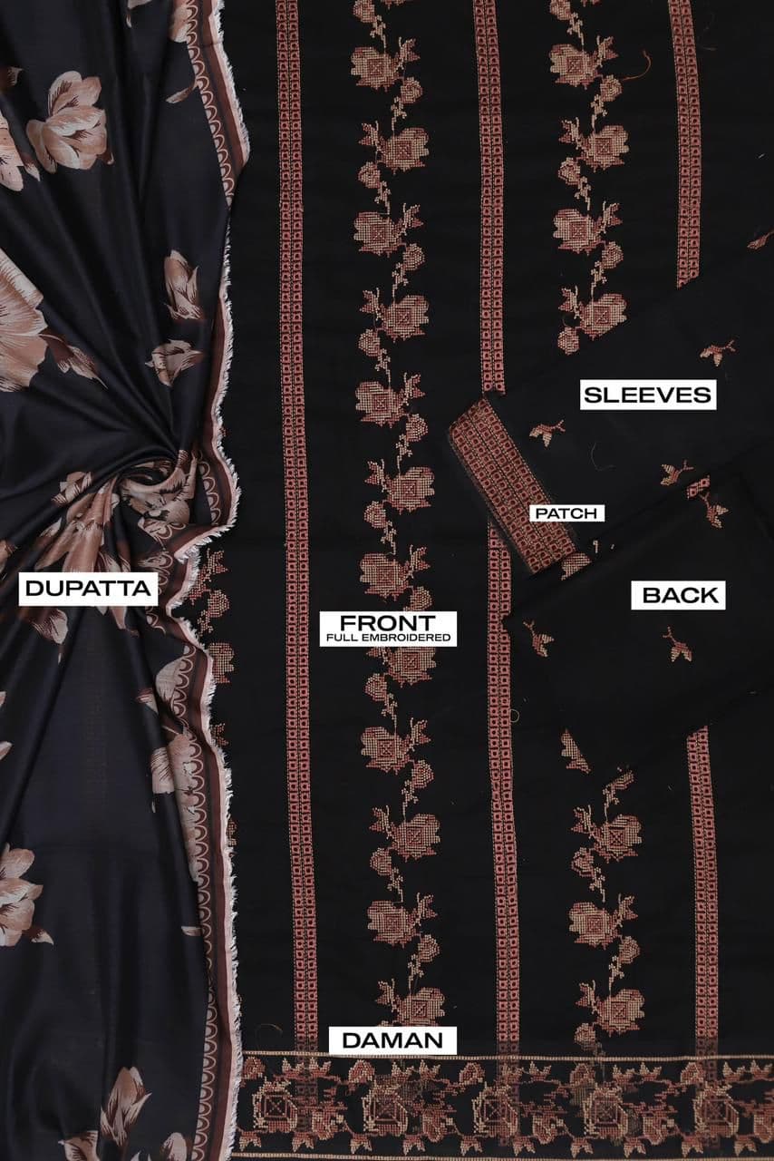 Unstitched Embroided 3 piece Lawn Suit