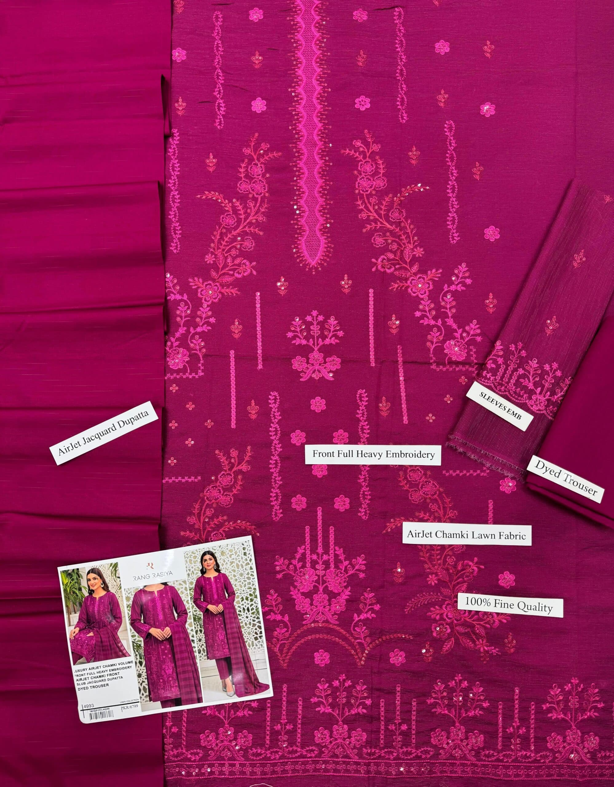 Rang Rasiya Unstitched Embroided 3 piece Lawn Suit