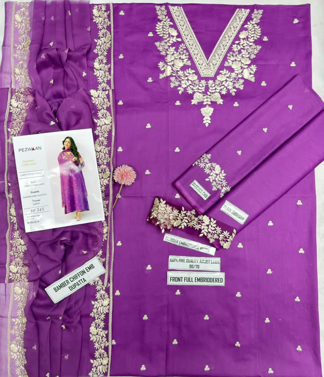 pezwaan Unstitched Embroided 3 piece Lawn Suit
