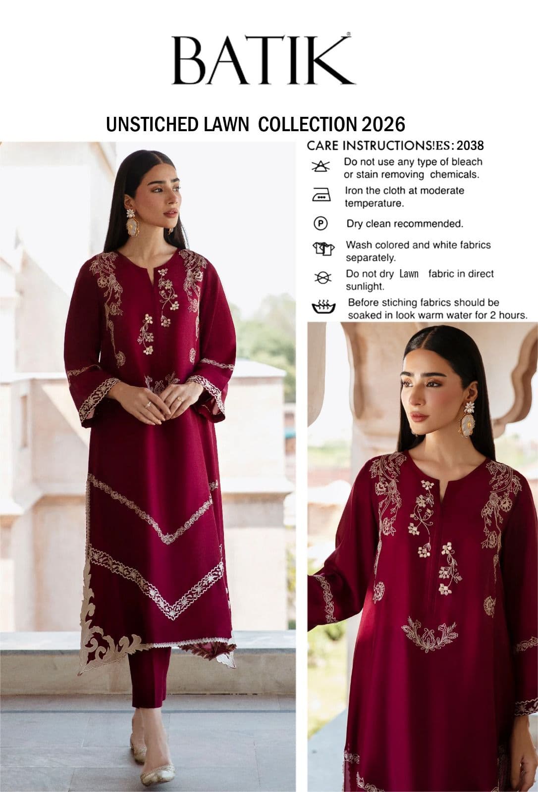 Batik Unstitched Embroided 3 piece Lawn Suit