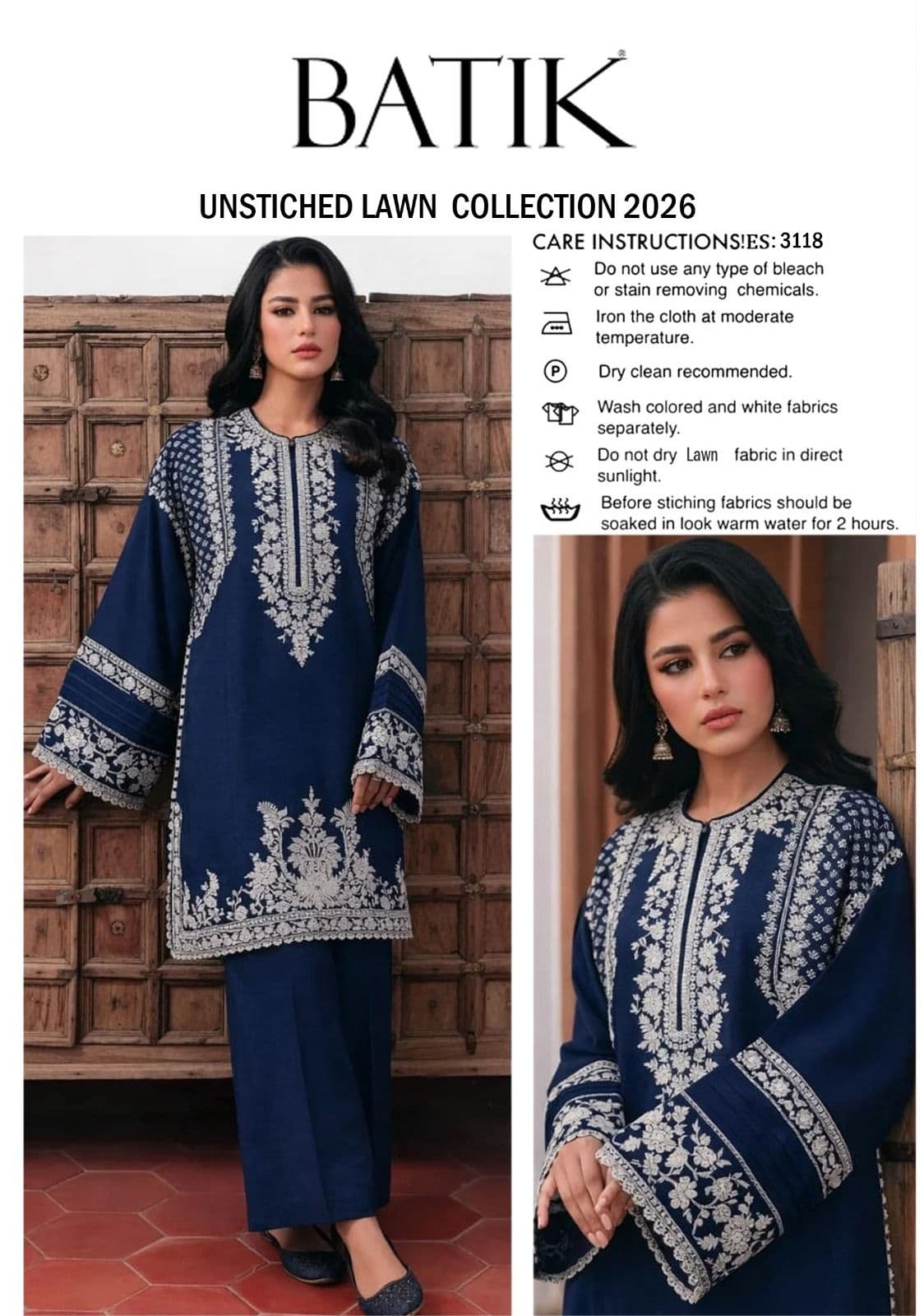 Batik Unstitched Embroided 3 piece Lawn Suit