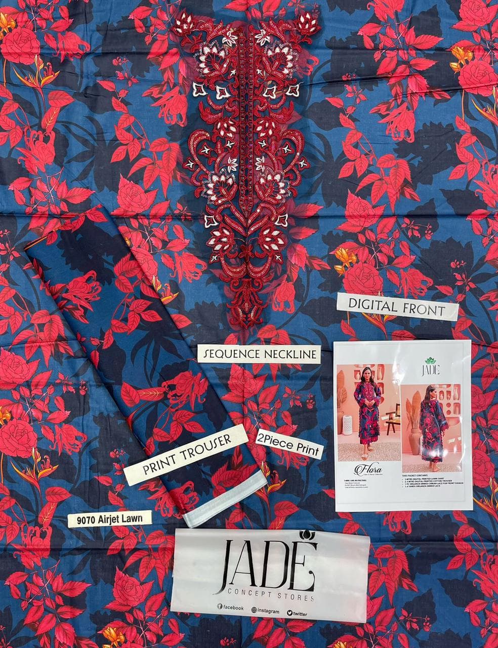 Jade Unstitched Embroided 3 piece Lawn Suit