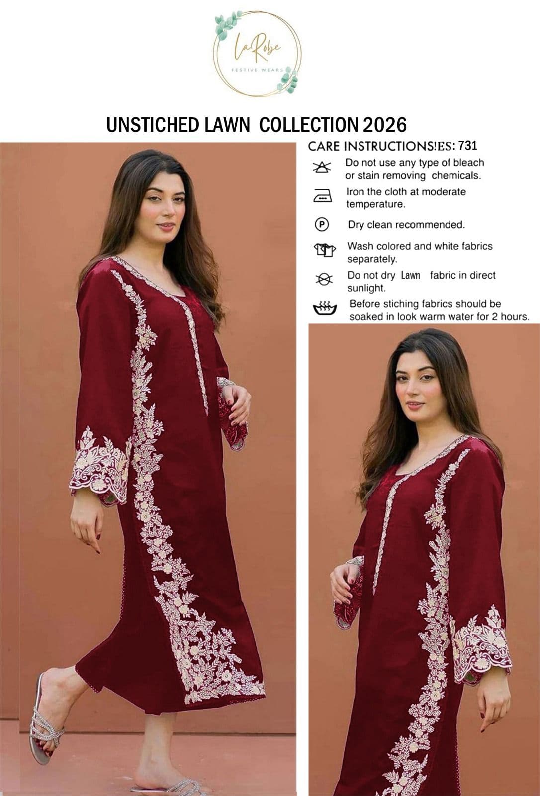 LaRobe Unstitched Embroided 3 piece Lawn Suit