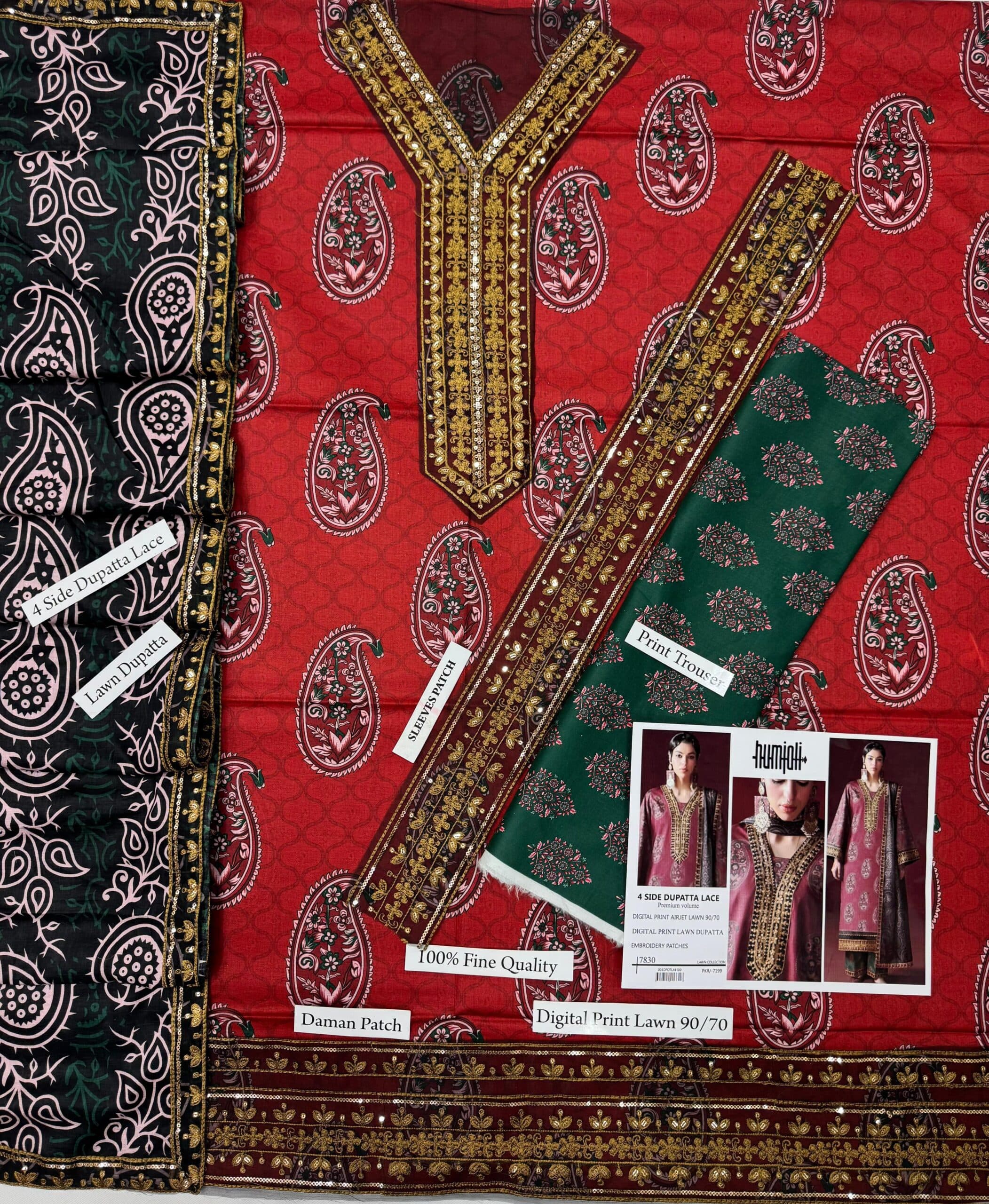 Humjoli Unstitched Embroided 3 piece Lawn Suit