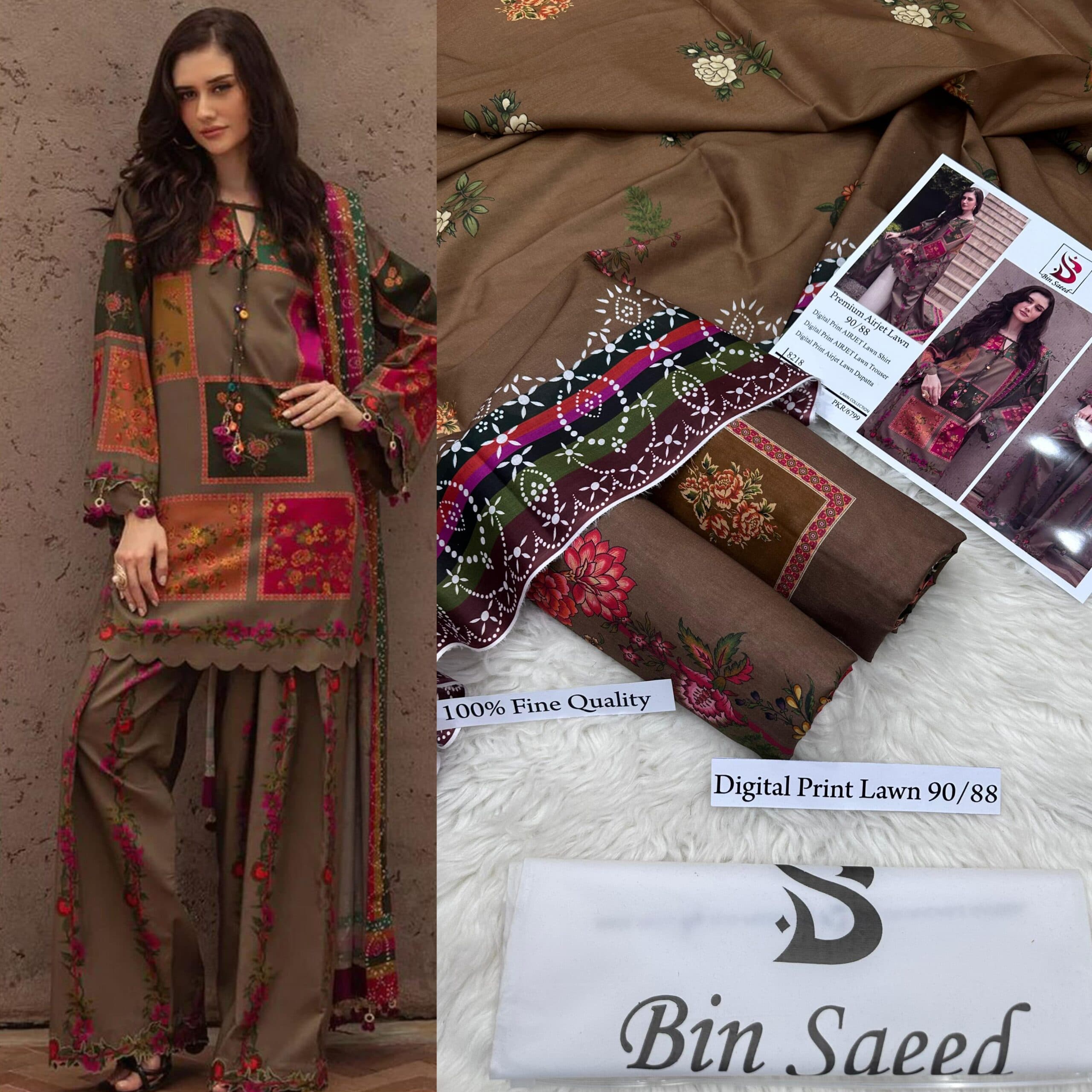 Unstitched Embroidered Lawn Suit image 3